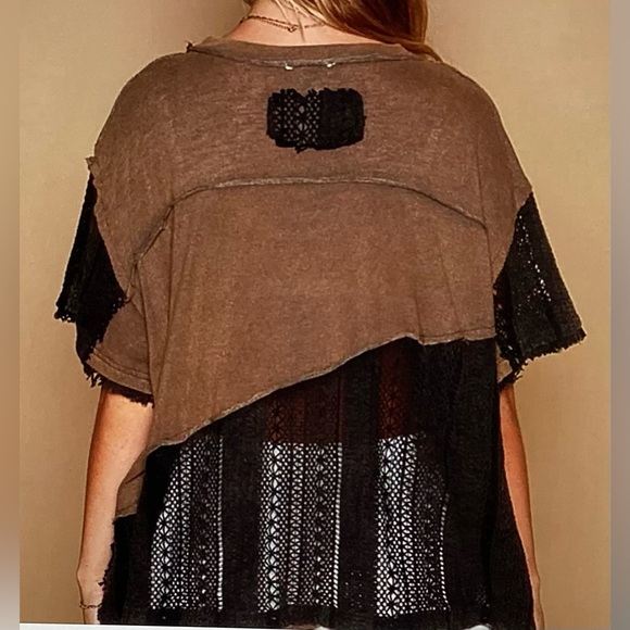 POL Peace Floral Patchwork and Crochet Lace Top - Picture 3 of 5